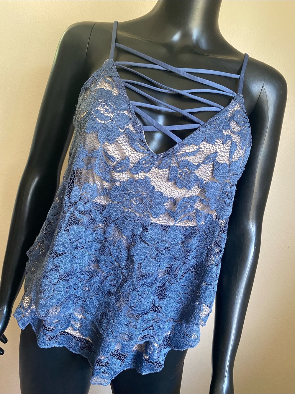 Express Navy Lace Strappy Cami Top